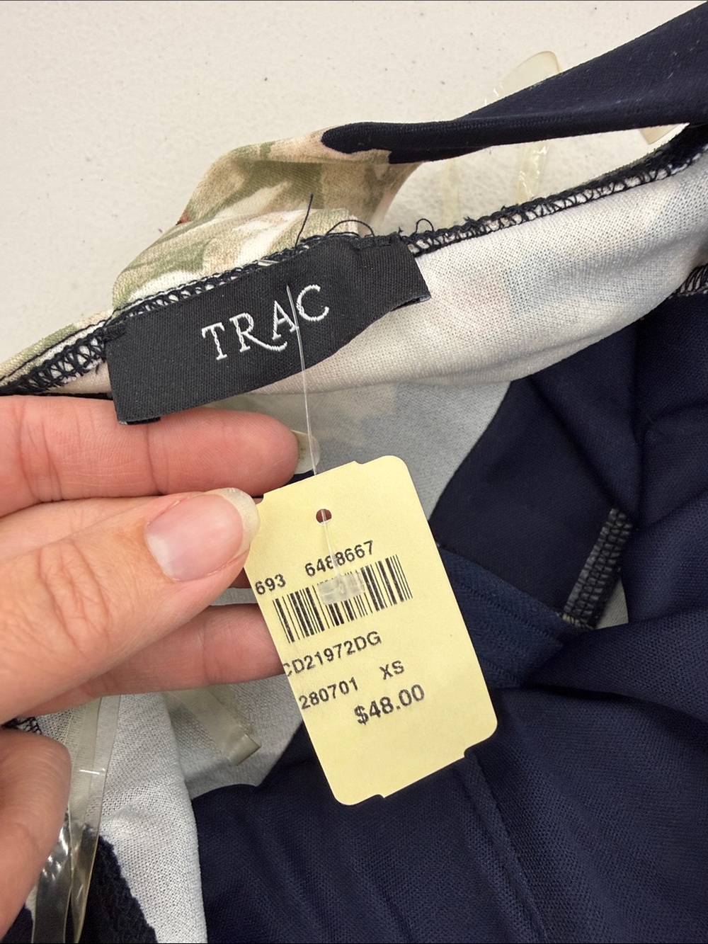 Trac Navy Floral Fit & Flare Dress with Green and Blush Blooms - Picture 2 of 5
